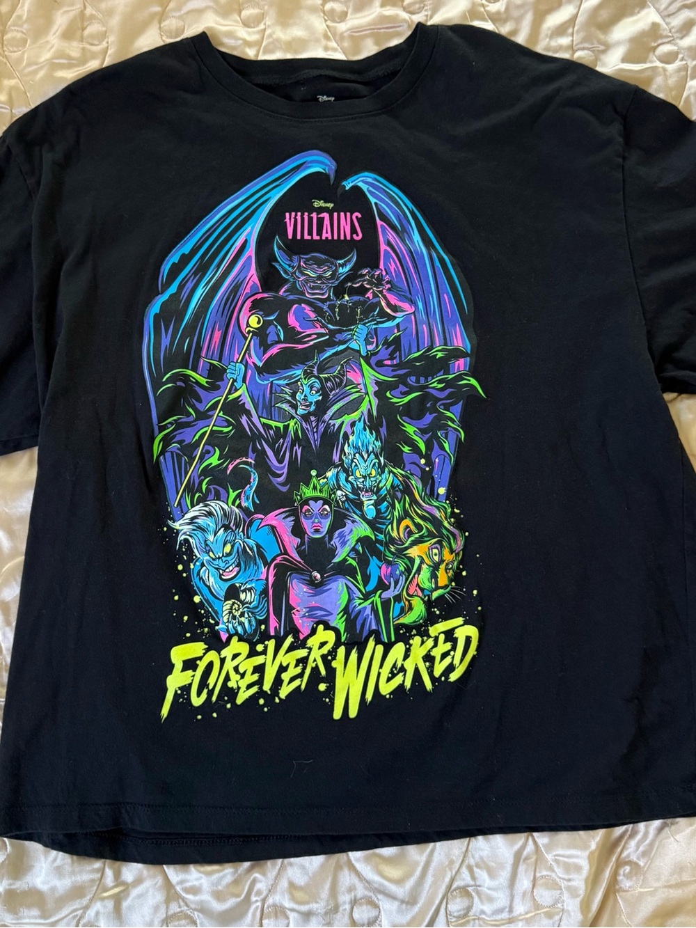 Disney Black Tee with Neon Villains Graphic